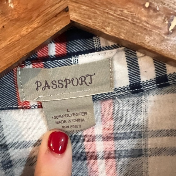 Passport Plaid Button Up Down Shirt Large L Long Sleeves Rodeo Blue Western - Picture 4 of 6